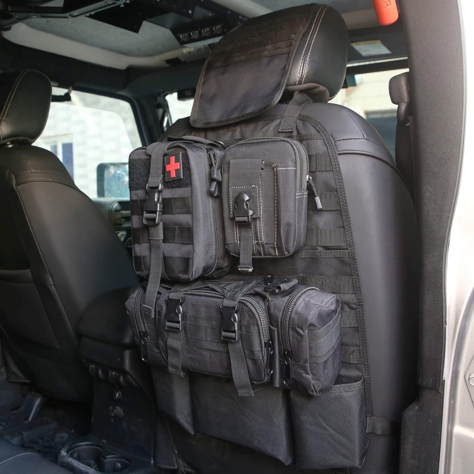 Universal Tactical Vehicle Back Seat Organizer With 3 Detachable Pouches - Image 2