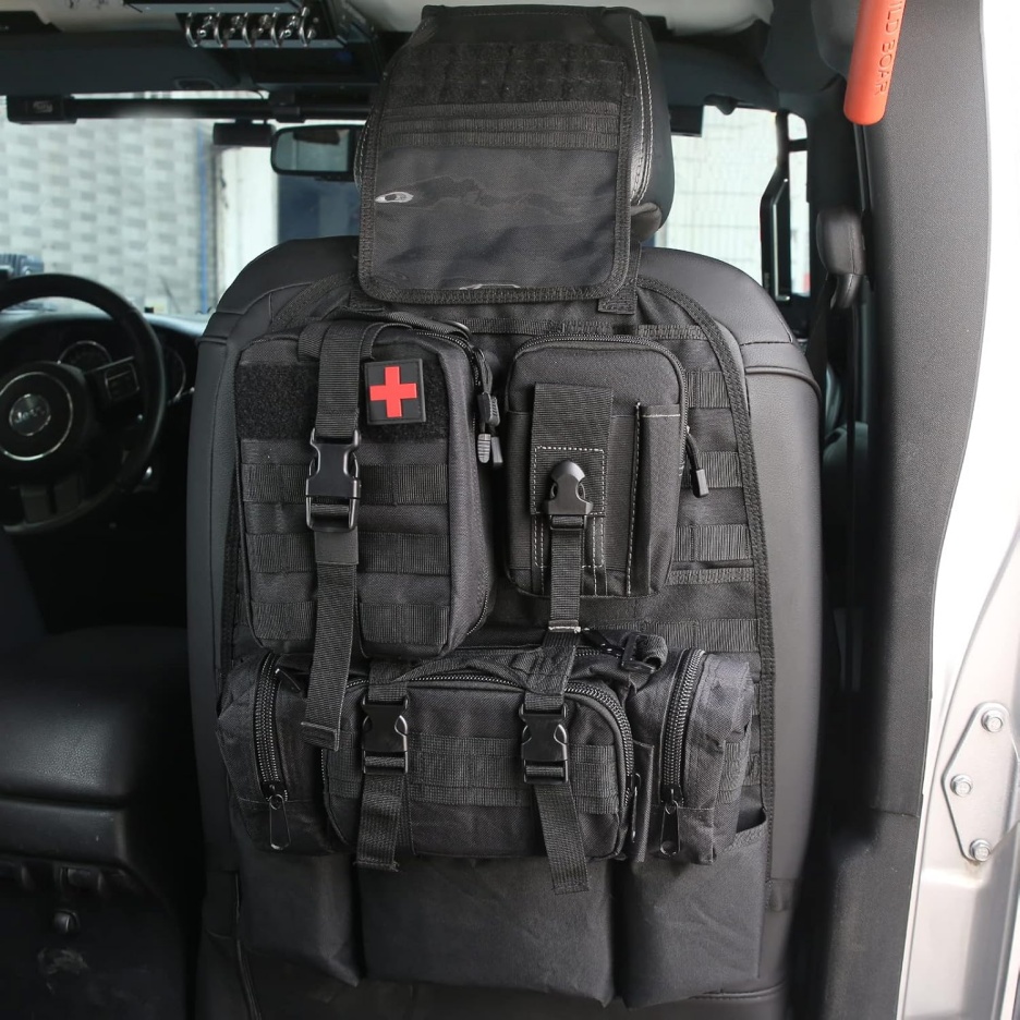Universal Tactical Vehicle Back Seat Organizer With 3 Detachable Pouches - Image 3