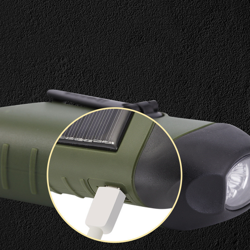 Outdoor Hand-cranked Power Generation Led Flashlight Strong Light Solar USB Charging - Image 3
