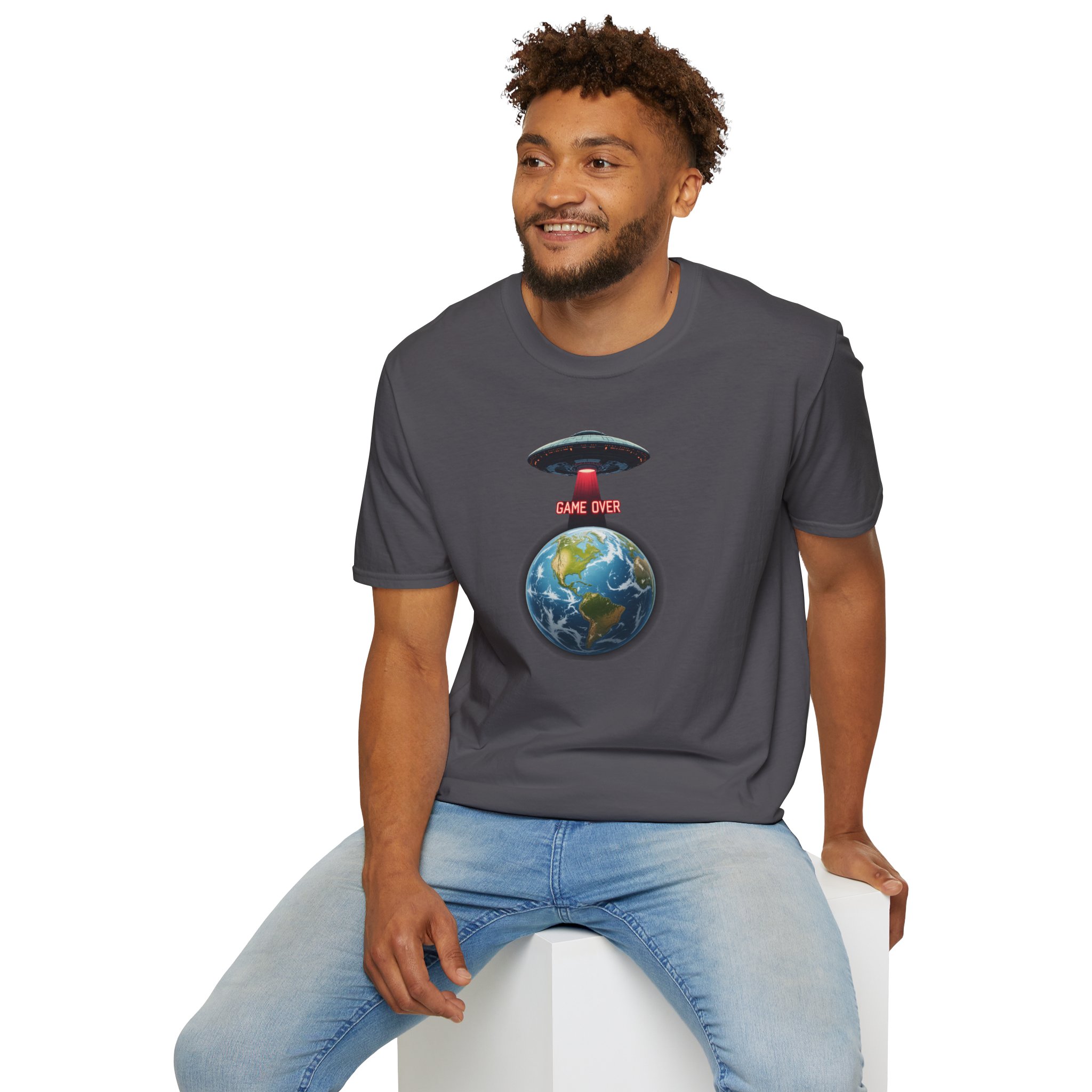 UFO Earth Graphic Tee, Funny Unisex Softstyle T-Shirt, Alien Humor Shirt, Gift for Space Lovers, Quirky Casual Wear - Image 18