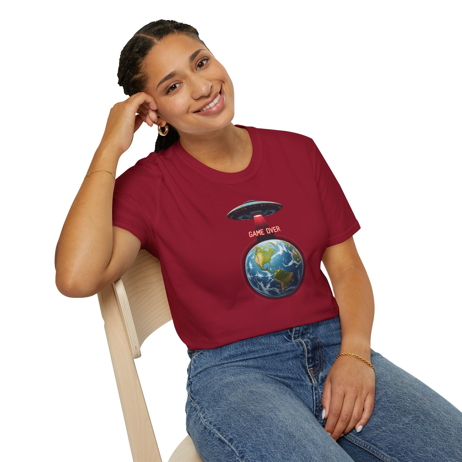 UFO Earth Graphic Tee, Funny Unisex Softstyle T-Shirt, Alien Humor Shirt, Gift for Space Lovers, Quirky Casual Wear - Image 27