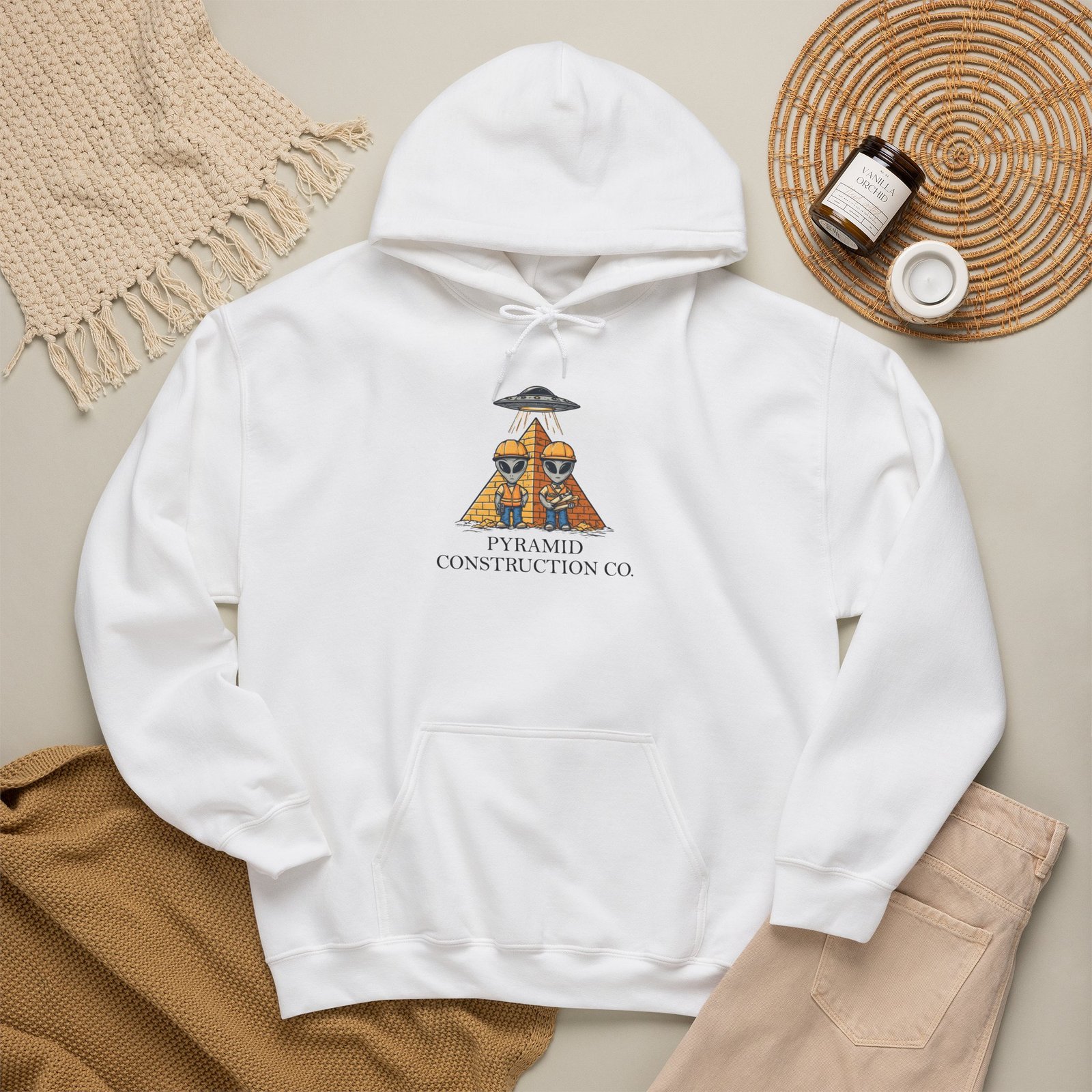Pyramid Construction Co. Logo Hoodie | Vintage Egyptian Pyramid Graphic - Image 2