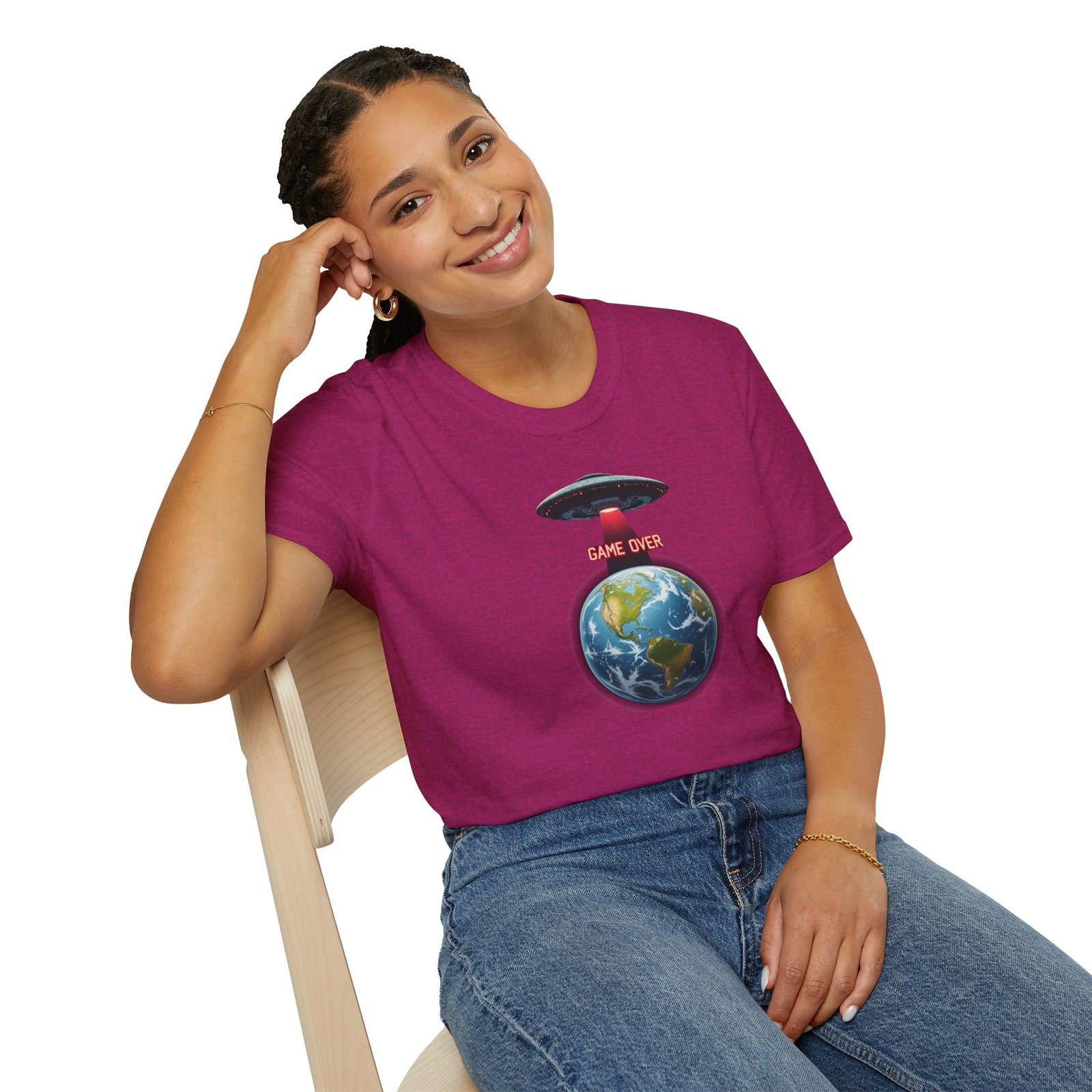 UFO Earth Graphic Tee, Funny Unisex Softstyle T-Shirt, Alien Humor Shirt, Gift for Space Lovers, Quirky Casual Wear - Image 11