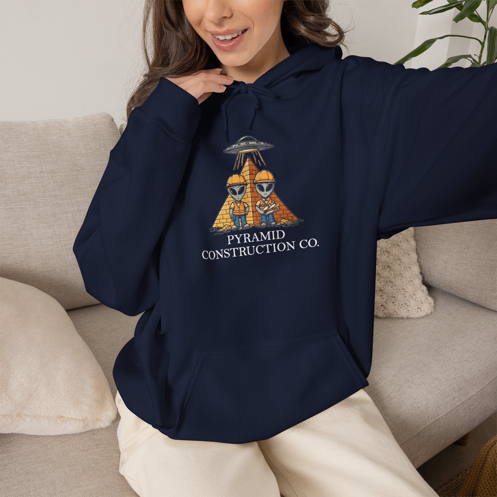 Pyramid Construction Co. Logo Hoodie | Vintage Egyptian Pyramid Graphic - Image 18