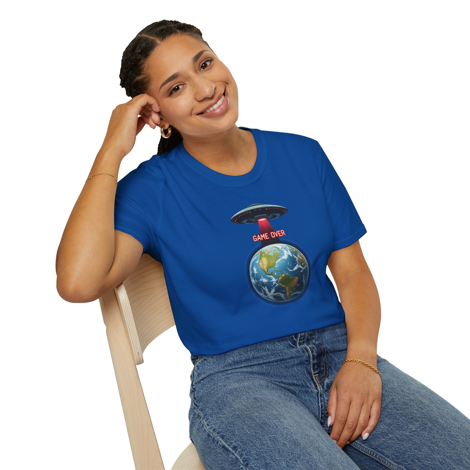 UFO Earth Graphic Tee, Funny Unisex Softstyle T-Shirt, Alien Humor Shirt, Gift for Space Lovers, Quirky Casual Wear - Image 23