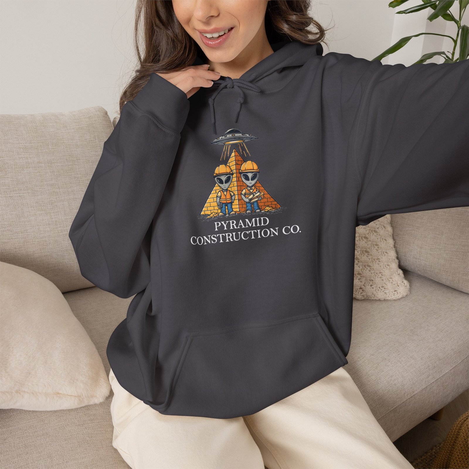 Pyramid Construction Co. Logo Hoodie | Vintage Egyptian Pyramid Graphic - Image 13