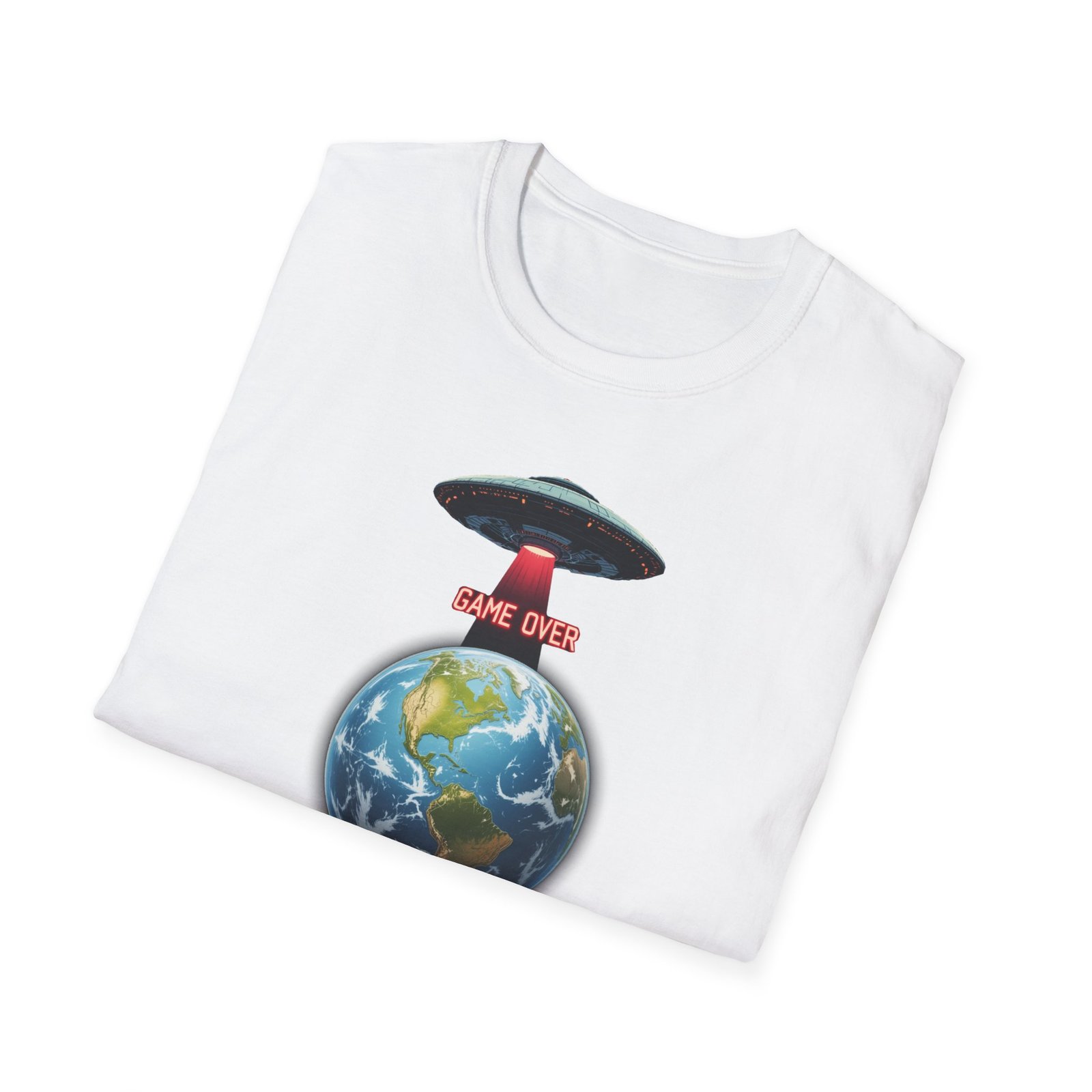 UFO Earth Graphic Tee, Funny Unisex Softstyle T-Shirt, Alien Humor Shirt, Gift for Space Lovers, Quirky Casual Wear - Image 5