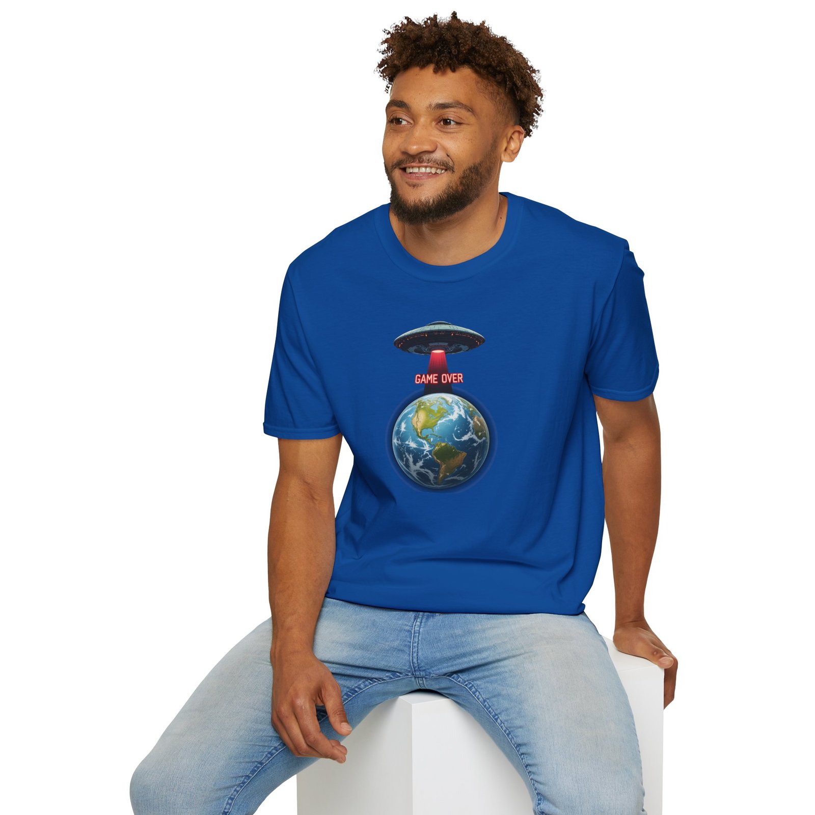UFO Earth Graphic Tee, Funny Unisex Softstyle T-Shirt, Alien Humor Shirt, Gift for Space Lovers, Quirky Casual Wear - Image 22