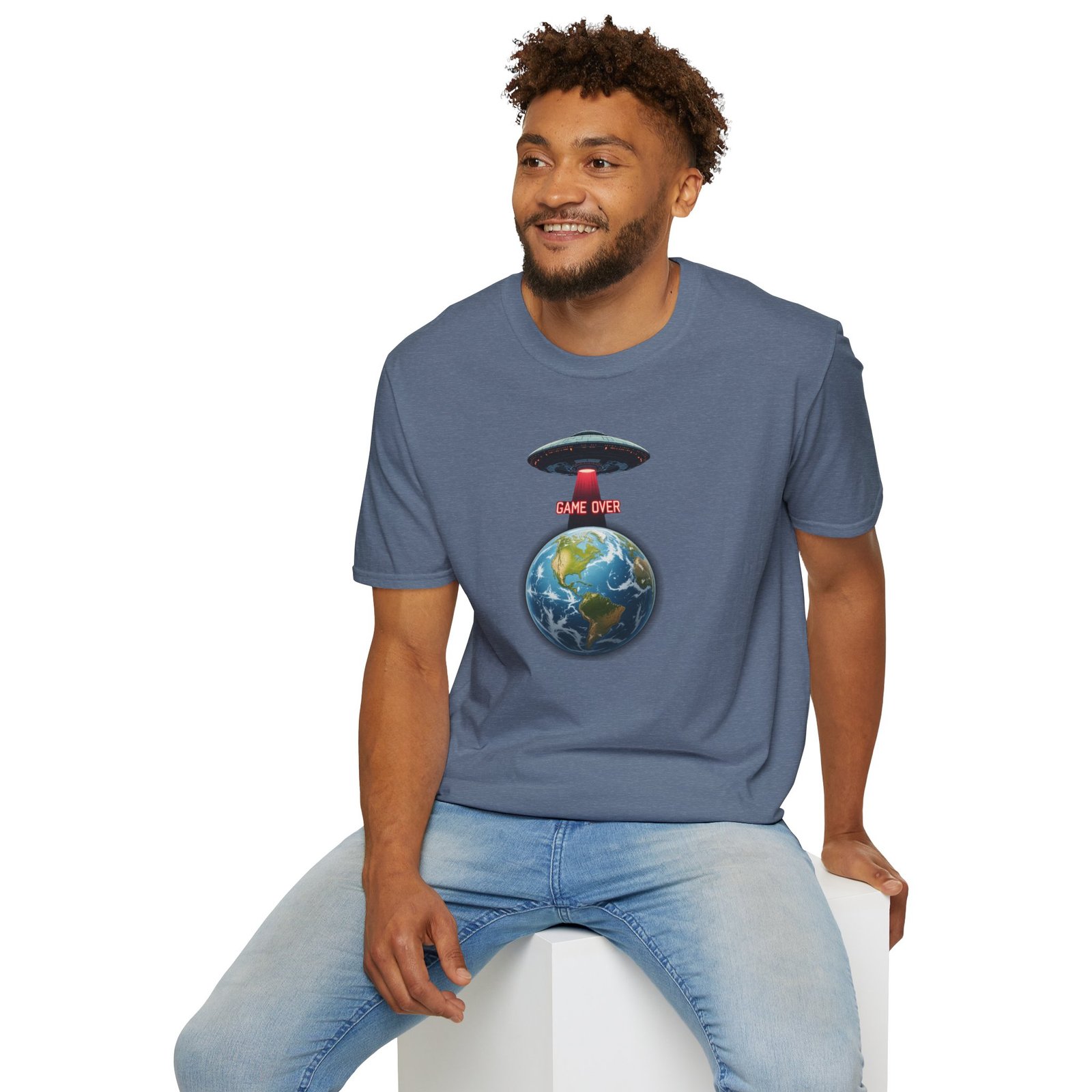 UFO Earth Graphic Tee, Funny Unisex Softstyle T-Shirt, Alien Humor Shirt, Gift for Space Lovers, Quirky Casual Wear - Image 14