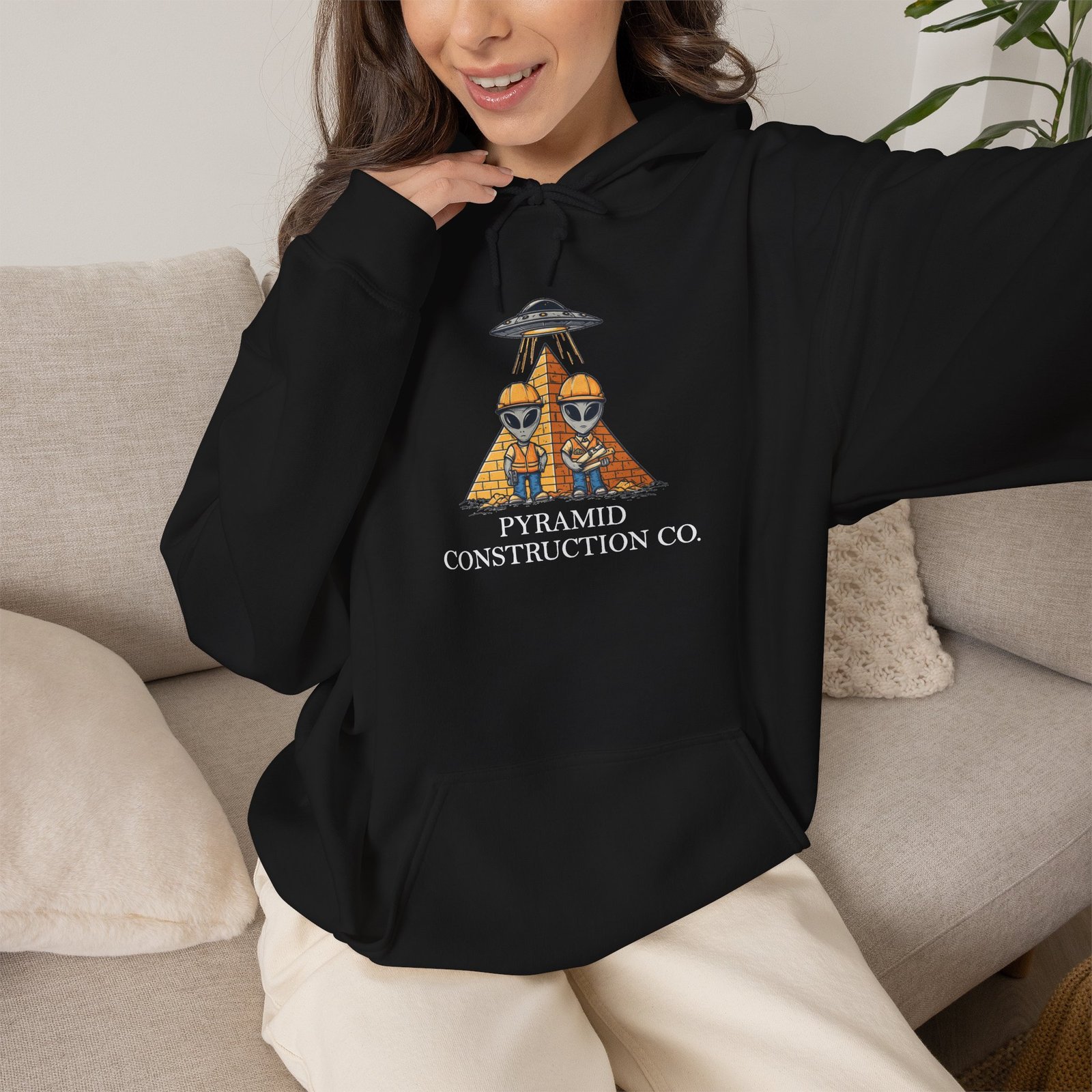 Pyramid Construction Co. Logo Hoodie | Vintage Egyptian Pyramid Graphic - Image 8