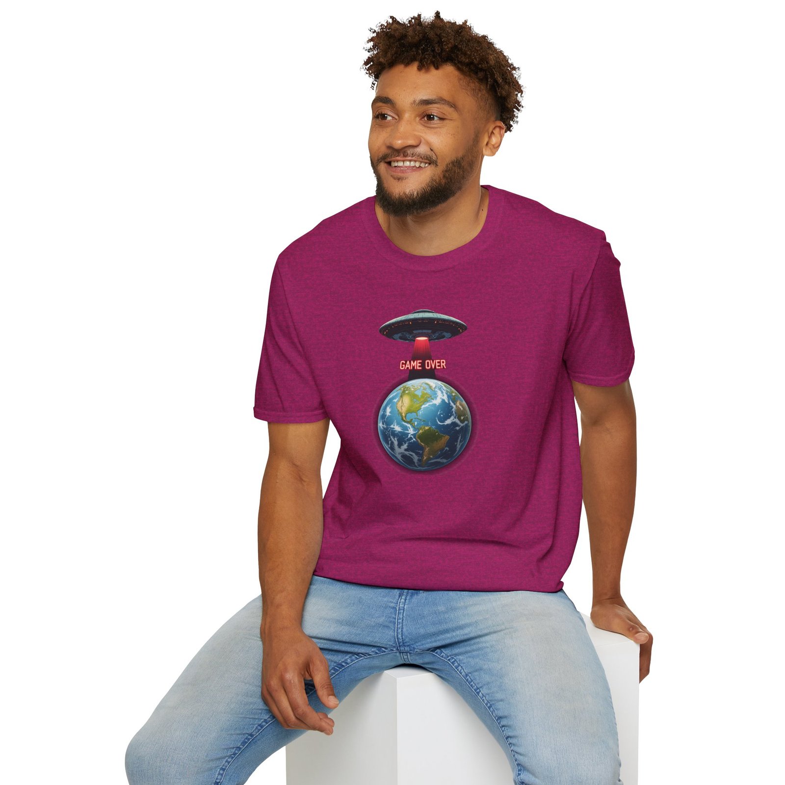 UFO Earth Graphic Tee, Funny Unisex Softstyle T-Shirt, Alien Humor Shirt, Gift for Space Lovers, Quirky Casual Wear - Image 10