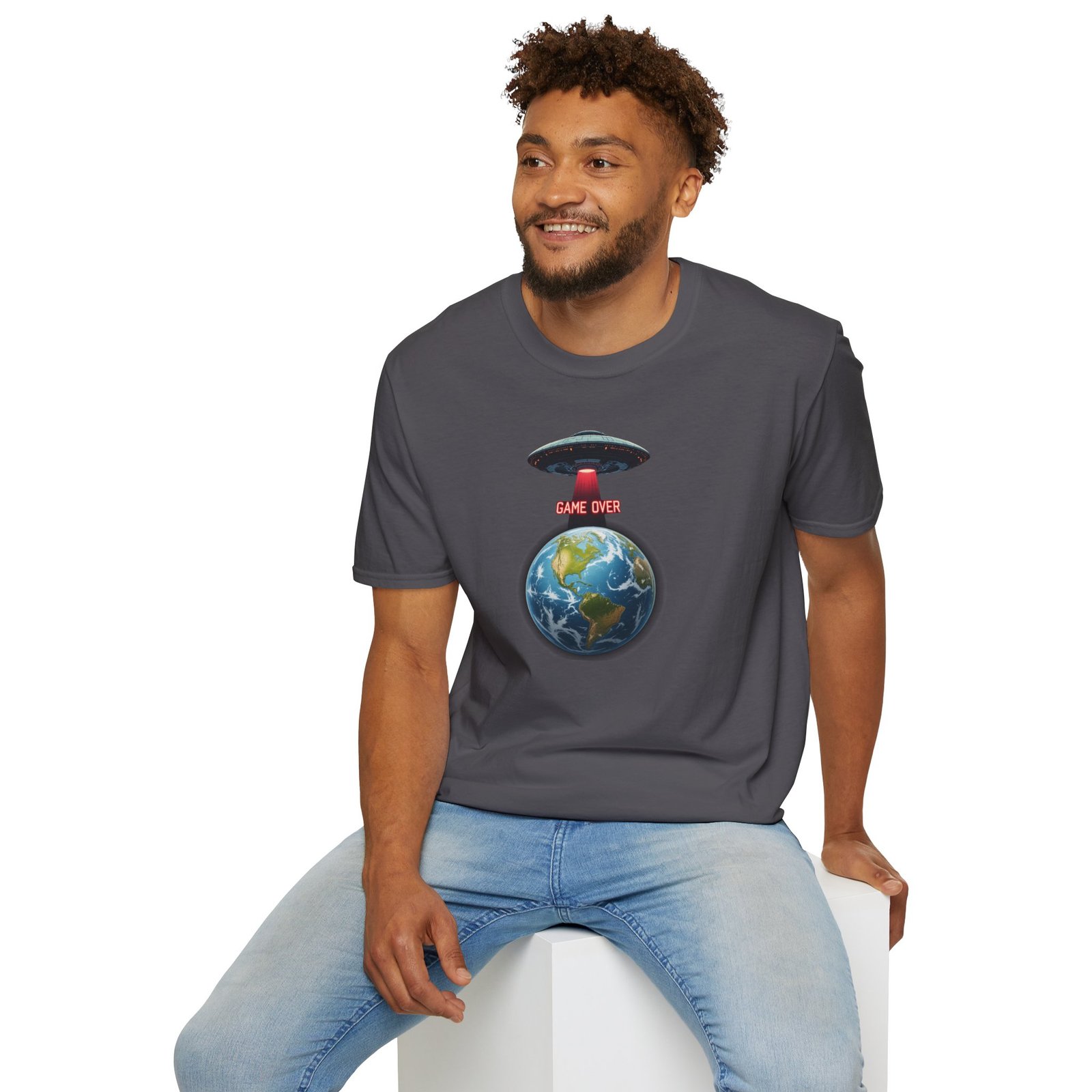 UFO Earth Graphic Tee, Funny Unisex Softstyle T-Shirt, Alien Humor Shirt, Gift for Space Lovers, Quirky Casual Wear - Image 18