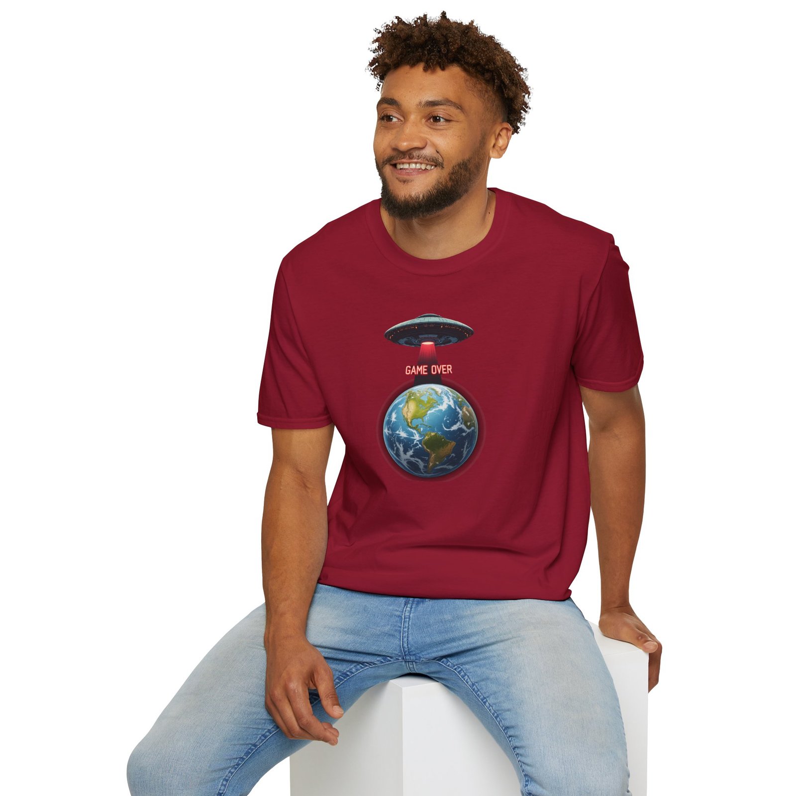 UFO Earth Graphic Tee, Funny Unisex Softstyle T-Shirt, Alien Humor Shirt, Gift for Space Lovers, Quirky Casual Wear - Image 26