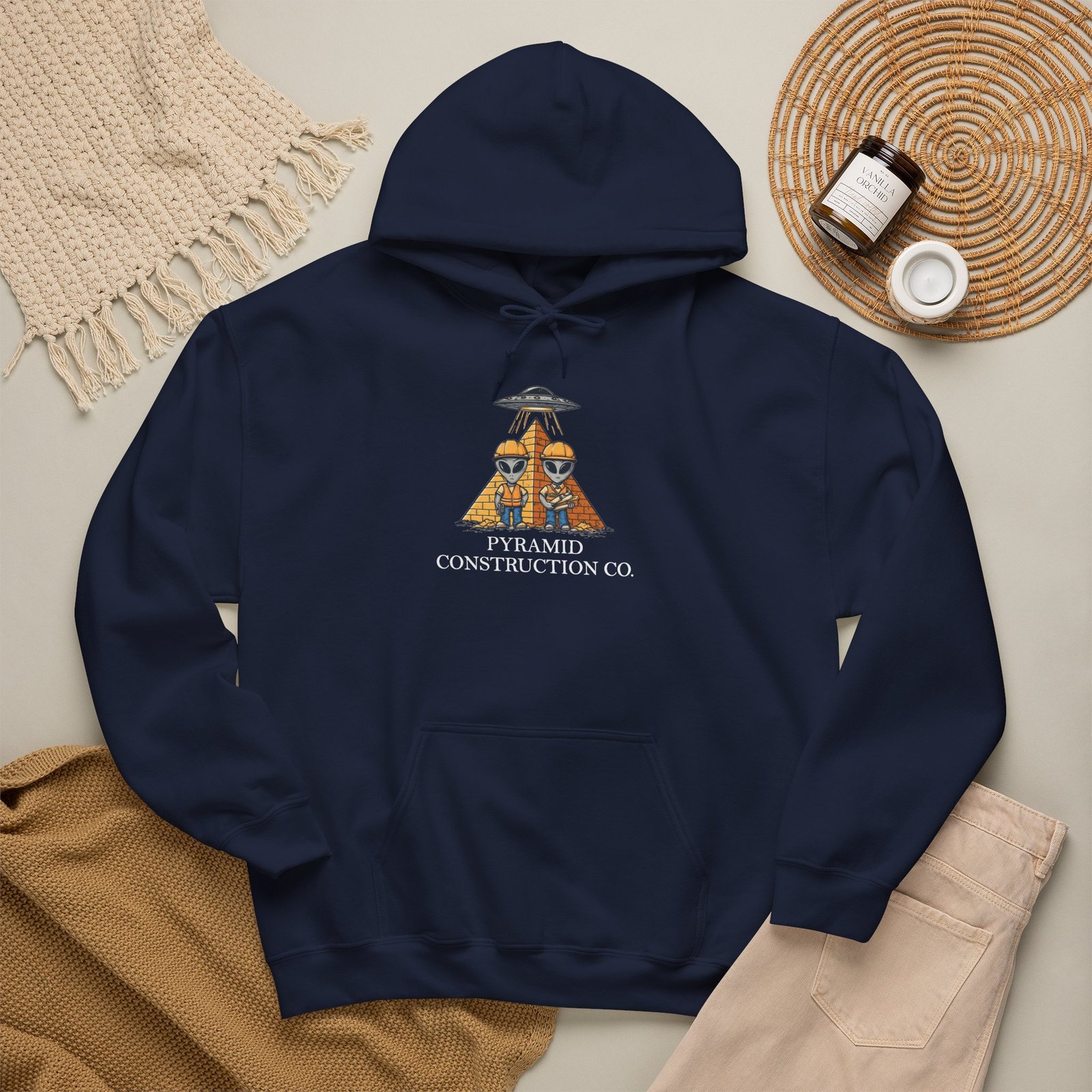Pyramid Construction Co. Logo Hoodie | Vintage Egyptian Pyramid Graphic - Image 17