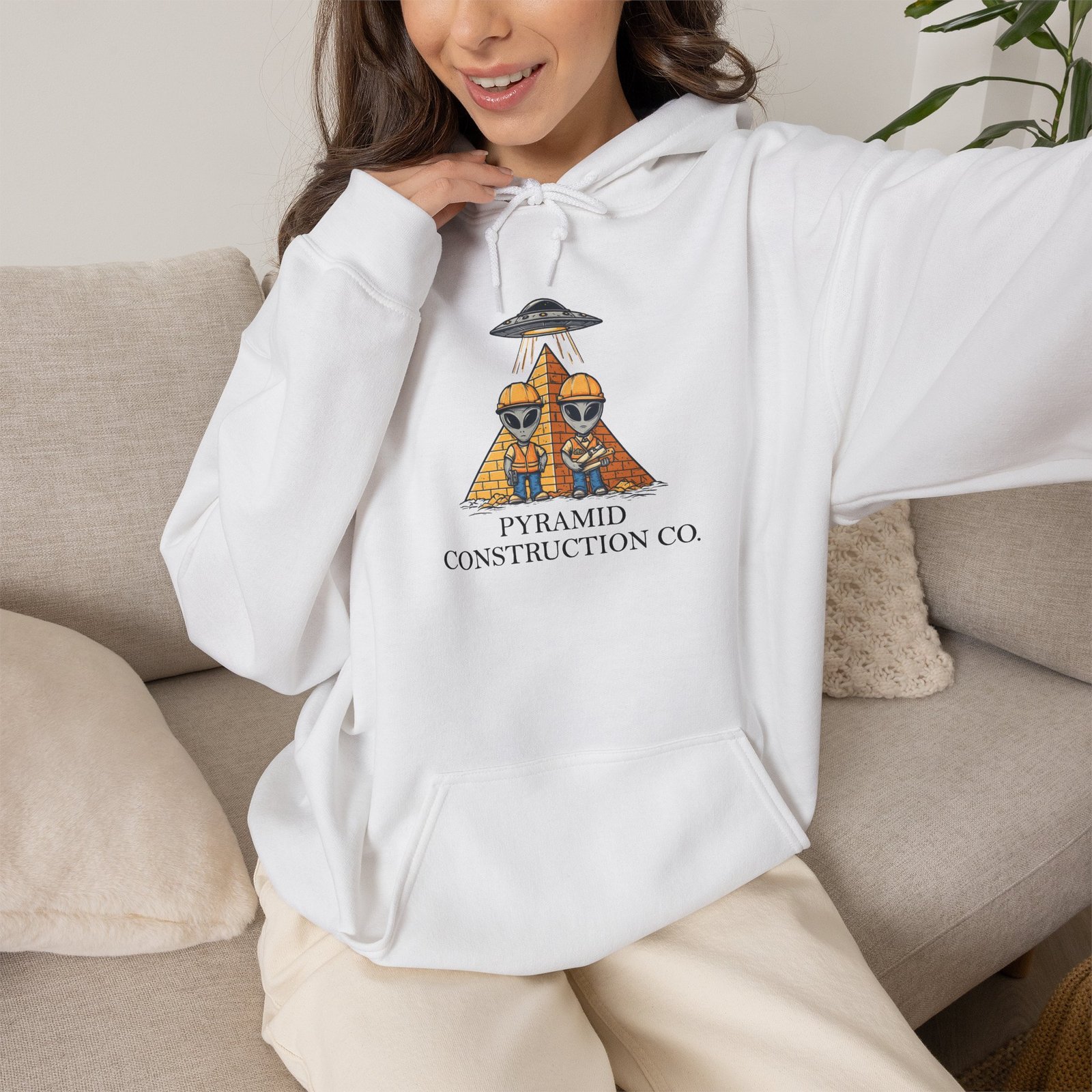 Pyramid Construction Co. Logo Hoodie | Vintage Egyptian Pyramid Graphic - Image 3