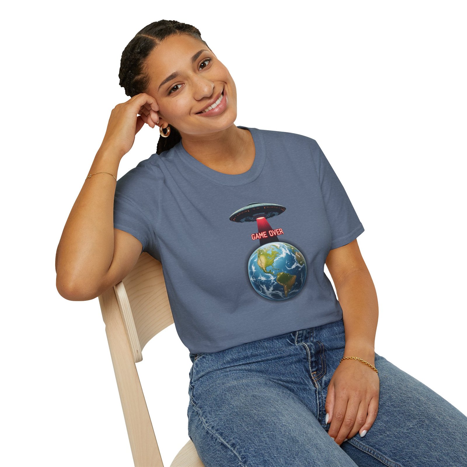 UFO Earth Graphic Tee, Funny Unisex Softstyle T-Shirt, Alien Humor Shirt, Gift for Space Lovers, Quirky Casual Wear - Image 15