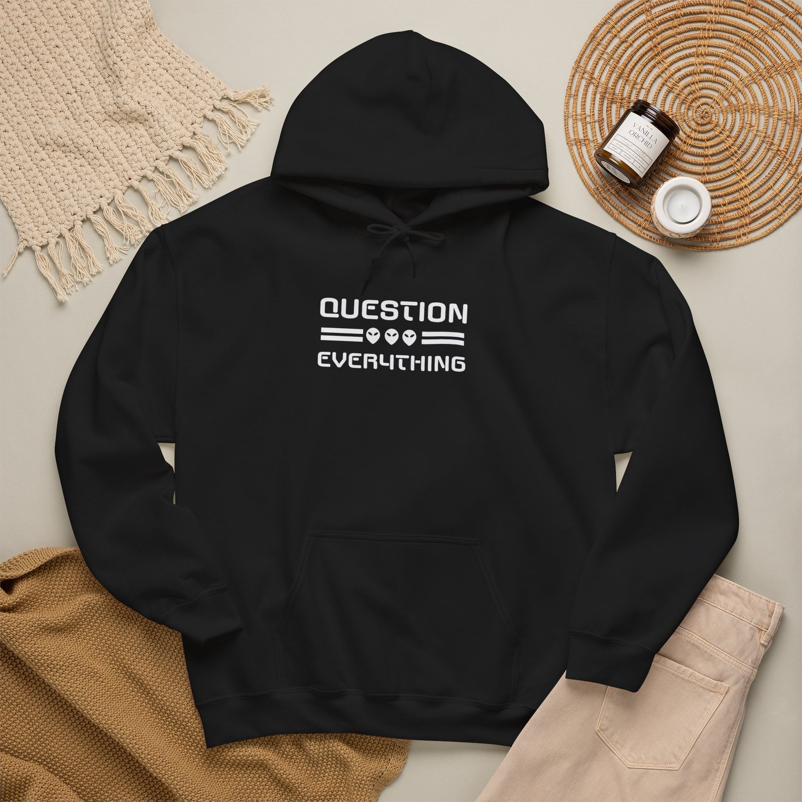 Question Everything Hoodie | Minimalist Text Graphic, Philosophical Apparel - Image 2