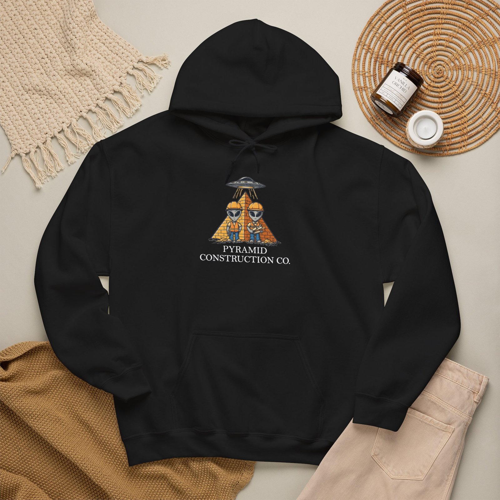 Pyramid Construction Co. Logo Hoodie | Vintage Egyptian Pyramid Graphic - Image 7