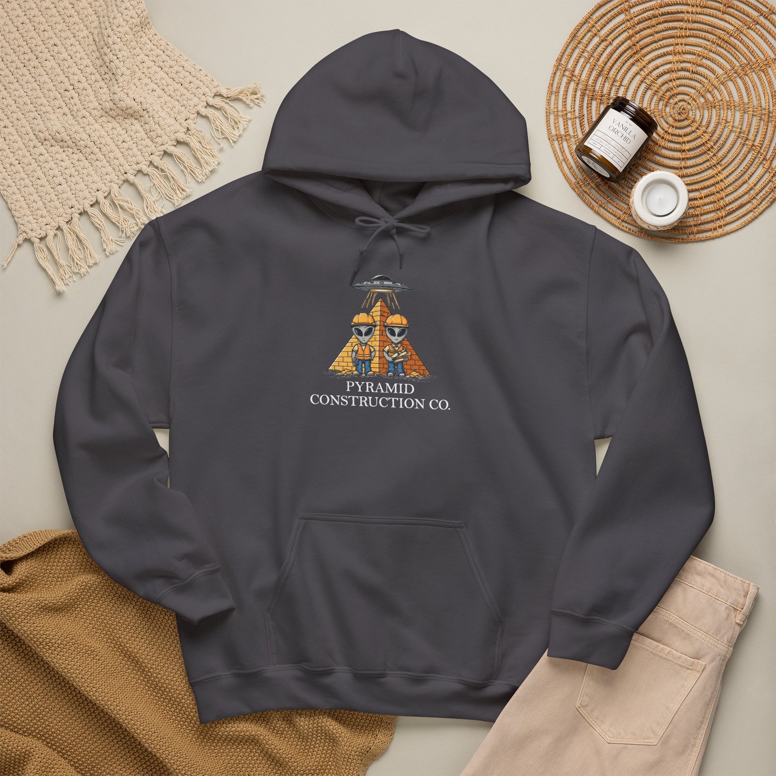 Pyramid Construction Co. Logo Hoodie | Vintage Egyptian Pyramid Graphic - Image 12
