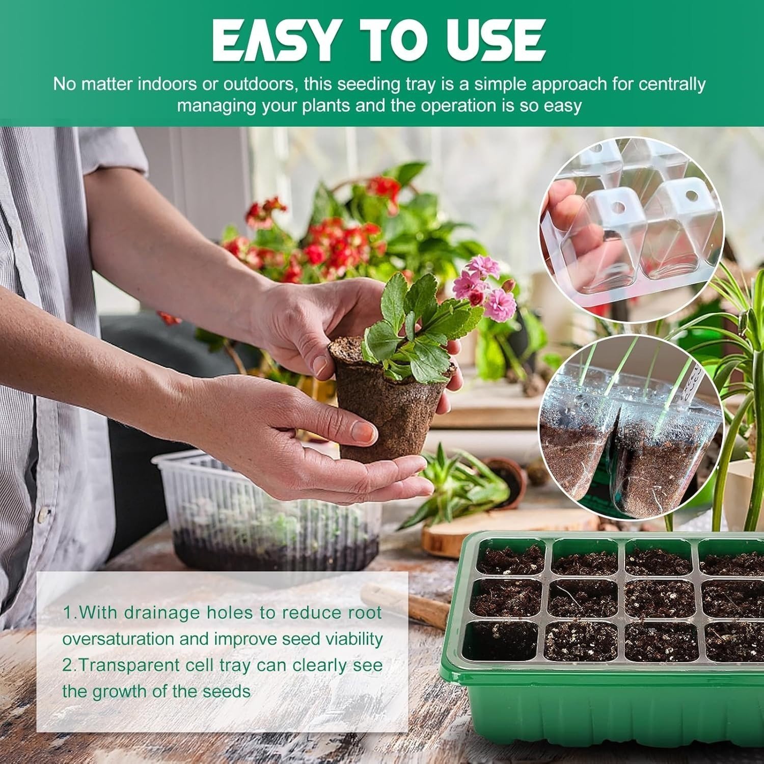 Pack Of 6 Plant Propagator Seed Tray Set With Full Spectrum USB Grow Lights UK - Image 6