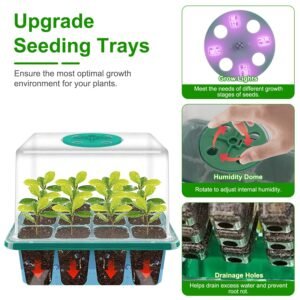 5Packs Seed Starter Tray For Spring Gardening With Grow Light Humidity Dome Germination Kit With 5-Level Brightness 4 Timers For Indoor Greenhouse