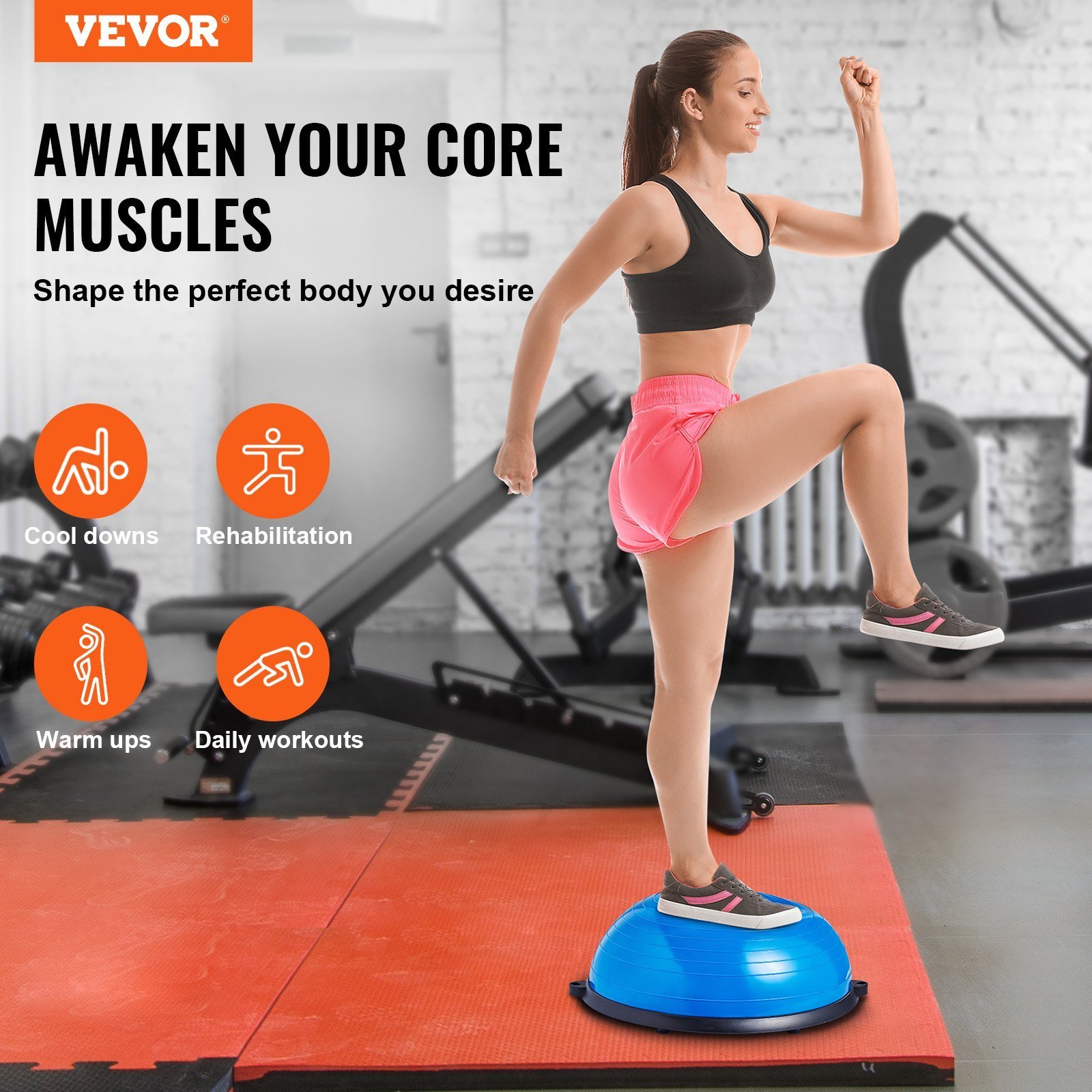 Half Exercise Ball Trainer, 23 Inch Balance Ball Trainer, 660lbs Capacity Stability Ball, Yoga Ball With Resistance Bands & Foot Pump, Strength Fitness Ball For Home Gym, Full Body Workout, Blue - Image 5