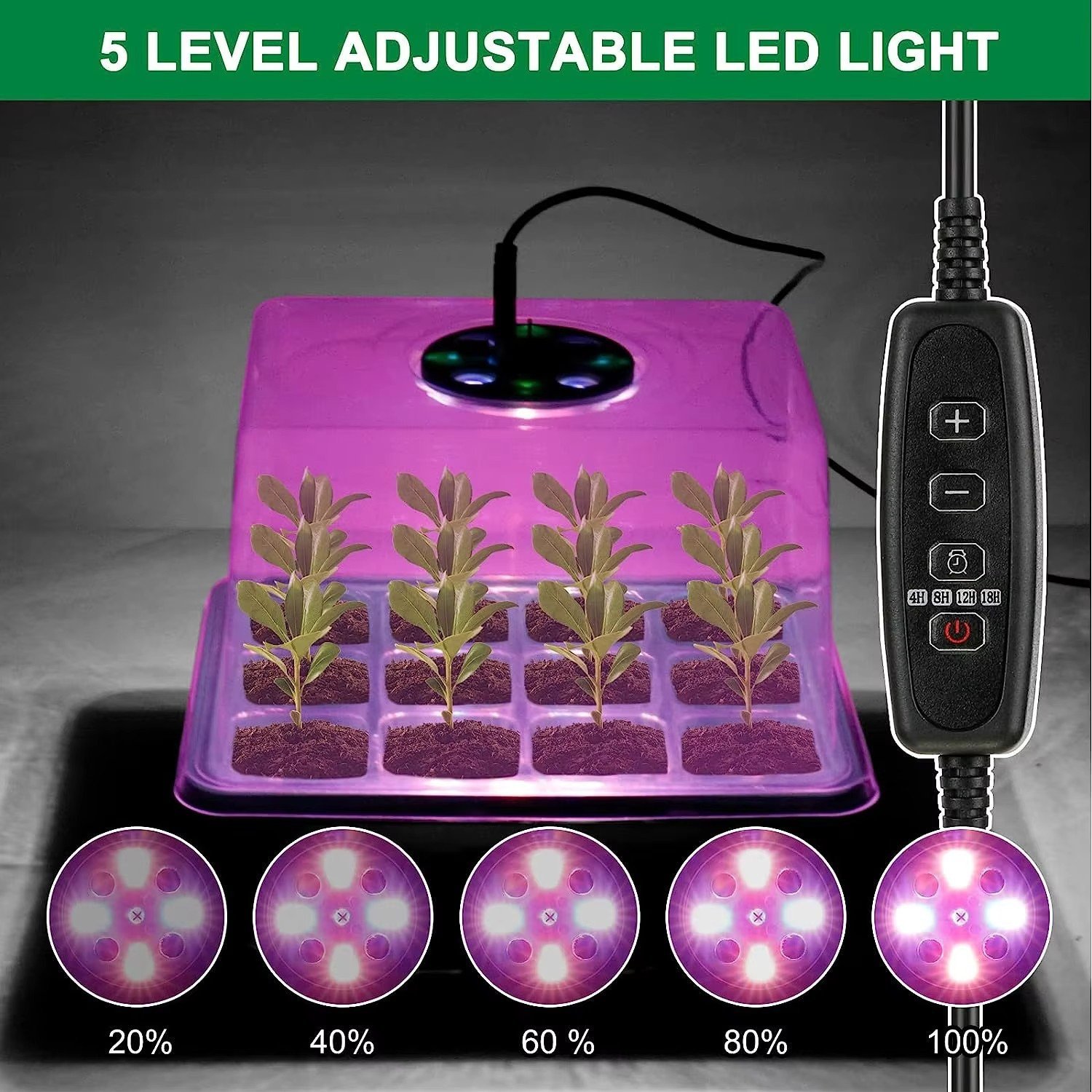 Pack Of 6 Plant Propagator Seed Tray Set With Full Spectrum USB Grow Lights UK - Image 3