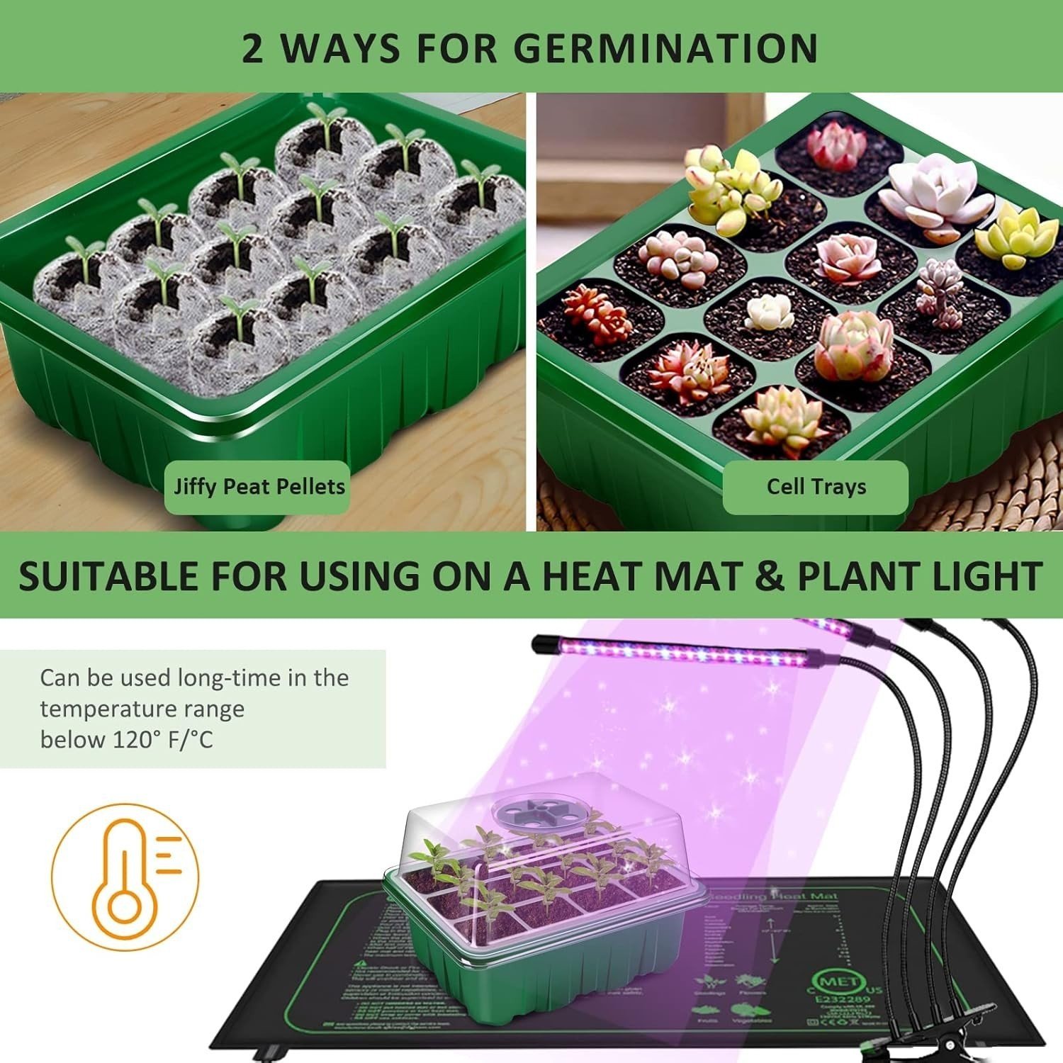 Pack Of 6 Plant Propagator Seed Tray Set With Full Spectrum USB Grow Lights UK - Image 10