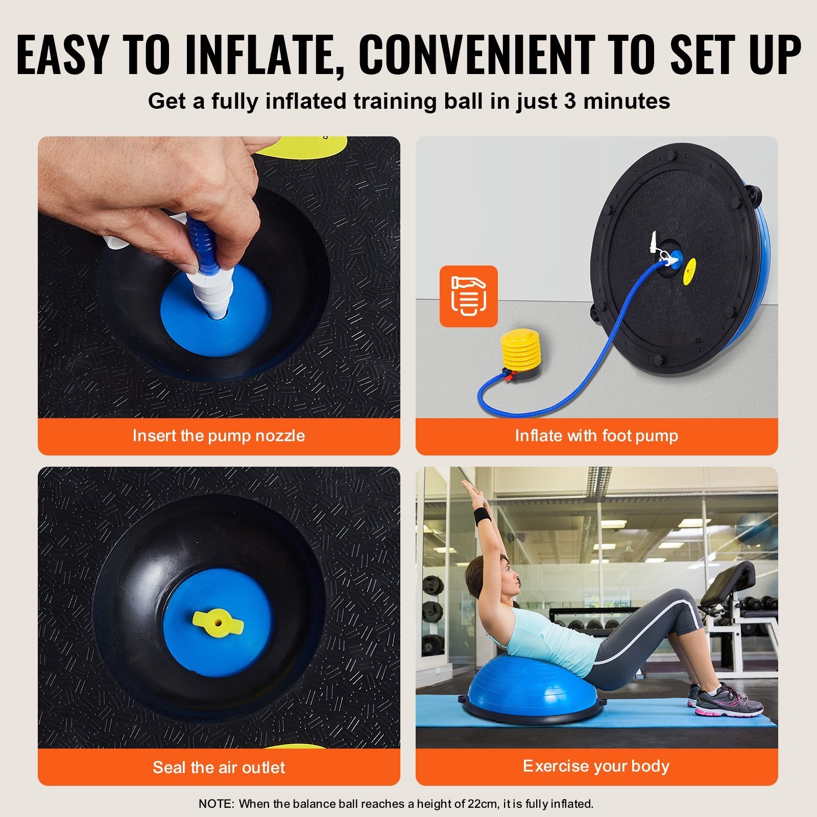 Half Exercise Ball Trainer, 23 Inch Balance Ball Trainer, 660lbs Capacity Stability Ball, Yoga Ball With Resistance Bands & Foot Pump, Strength Fitness Ball For Home Gym, Full Body Workout, Blue - Image 4